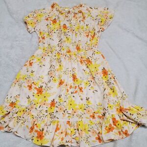 LC Lauren Conrad Yellow Floral Ruffle Sleeve Mini Dress Medium Romantic Feminine